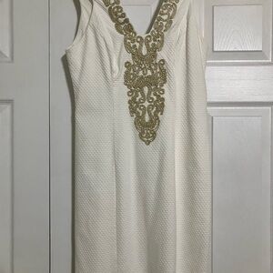 Lilly Pulitzer Gold and Cream Embellished Sheath Dress